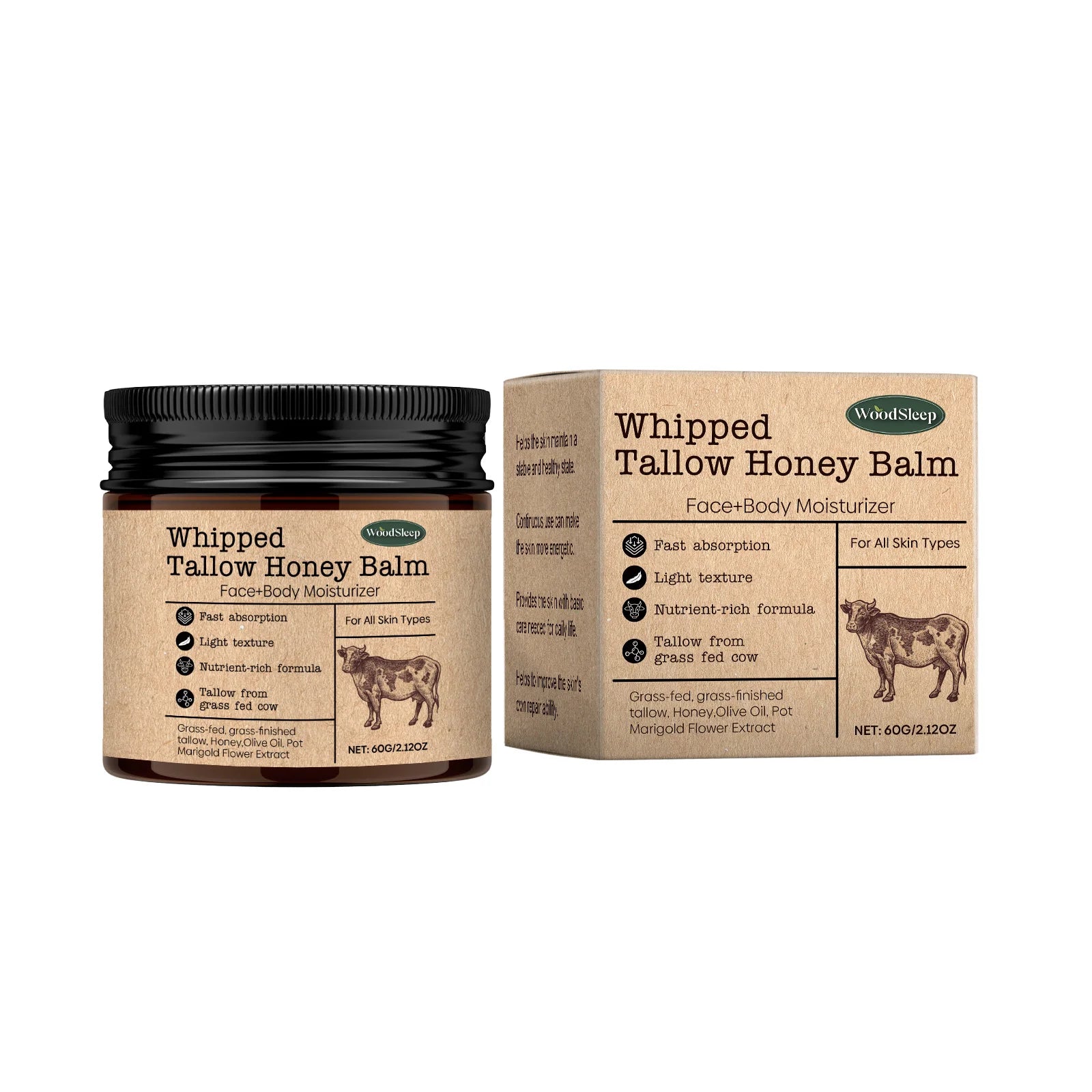 ​Beef Tallow Paste Deeply Moisturizer Brightening Wrinkle Remover Grass Fed Tallow Wild Honey Face Body Cream Skin Car