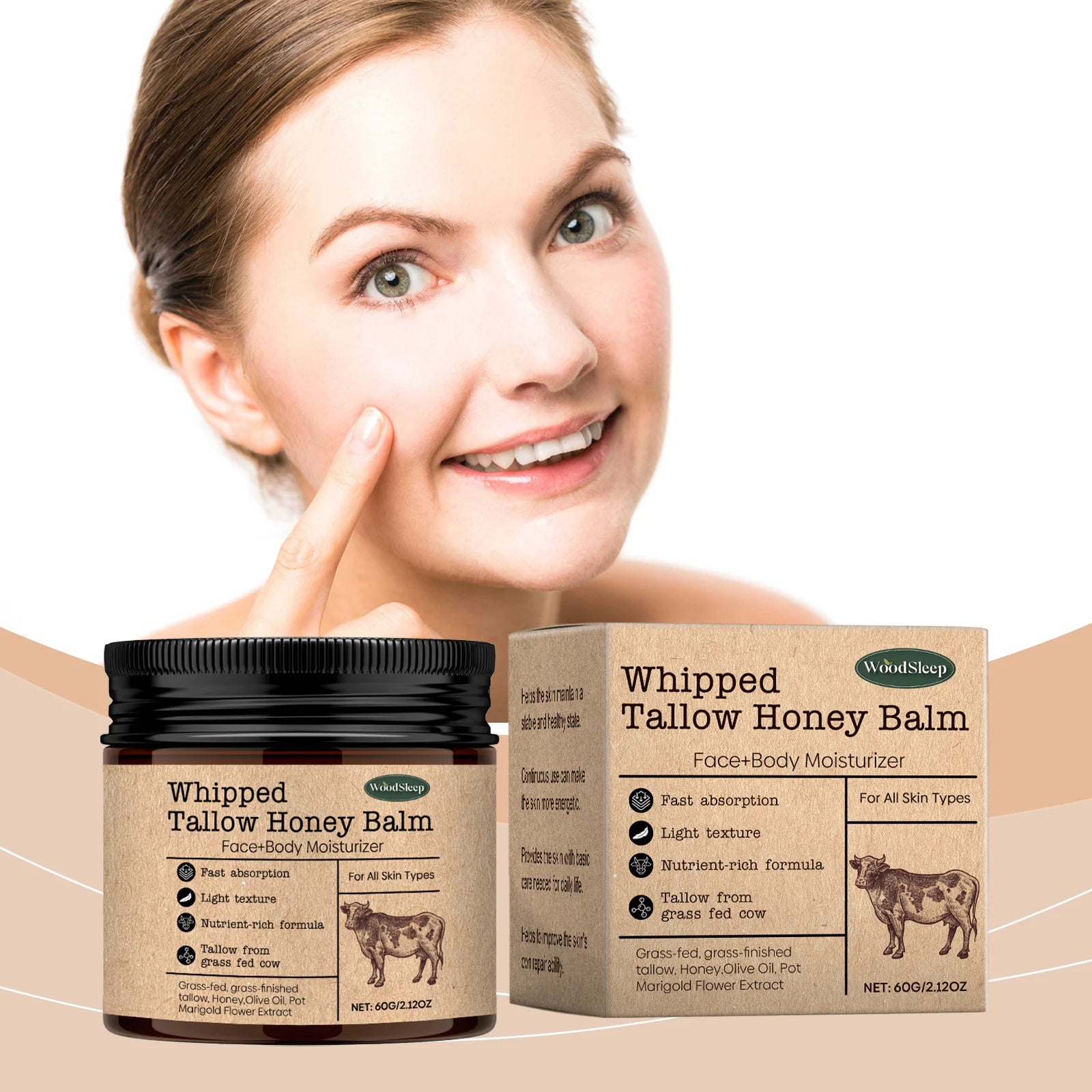 ​Beef Tallow Paste Deeply Moisturizer Brightening Wrinkle Remover Grass Fed Tallow Wild Honey Face Body Cream Skin Car